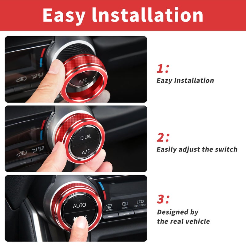 Polodunn for Toyota RAV4 Accessories 2025 2024 2023 2022 2021 2020 2019 -Air Conditioning Knob Covers, Push Start Button Cover Trim Rings 4pcs (Red) - Image 5